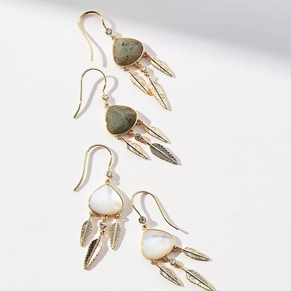 🆕 Anthropologie Leaf Chandelier Drop Earrings in Slate-Gold - Picture 3 of 12